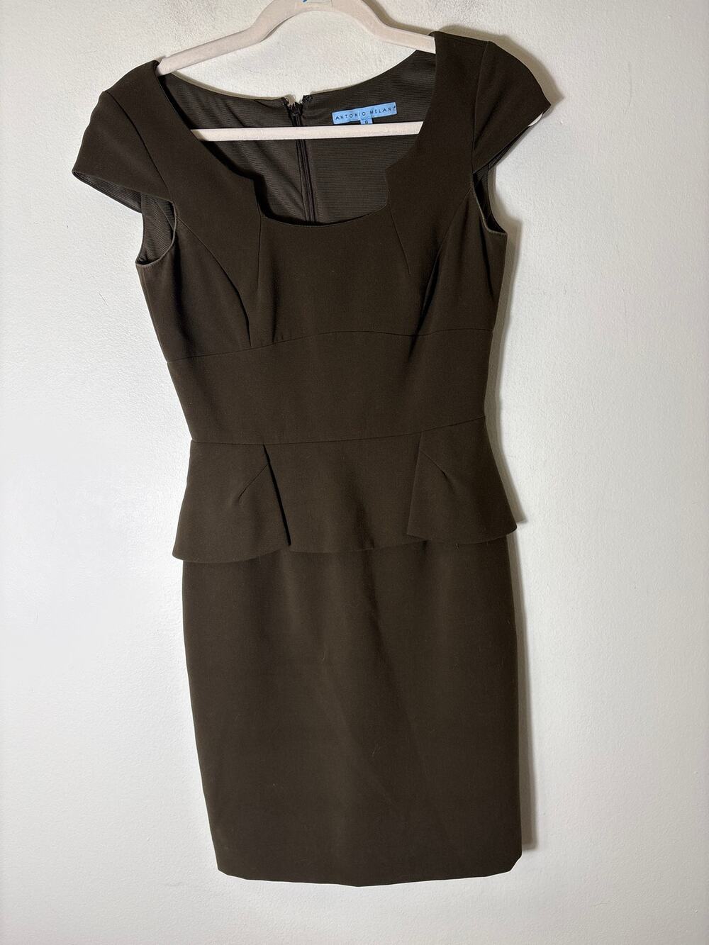 knee length dresses with cap sleeves ANTONIO MELANI | | Antonio Melani Brown Sleeve Peplum Dress S evening party